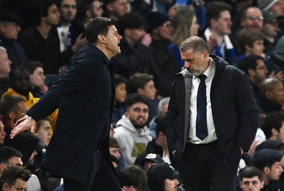 Mauricio Pochettino, left, handed Ange Postecoglou a third defeat in a row (Reuters)