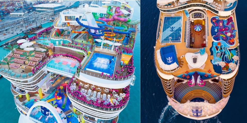 Die "Icon of the Seas" (links) und die "Wonder of the Seas" (rechts) sind die beiden größten Kreuzfahrtschiffe der Welt. - Copyright: Royal Caribbean International