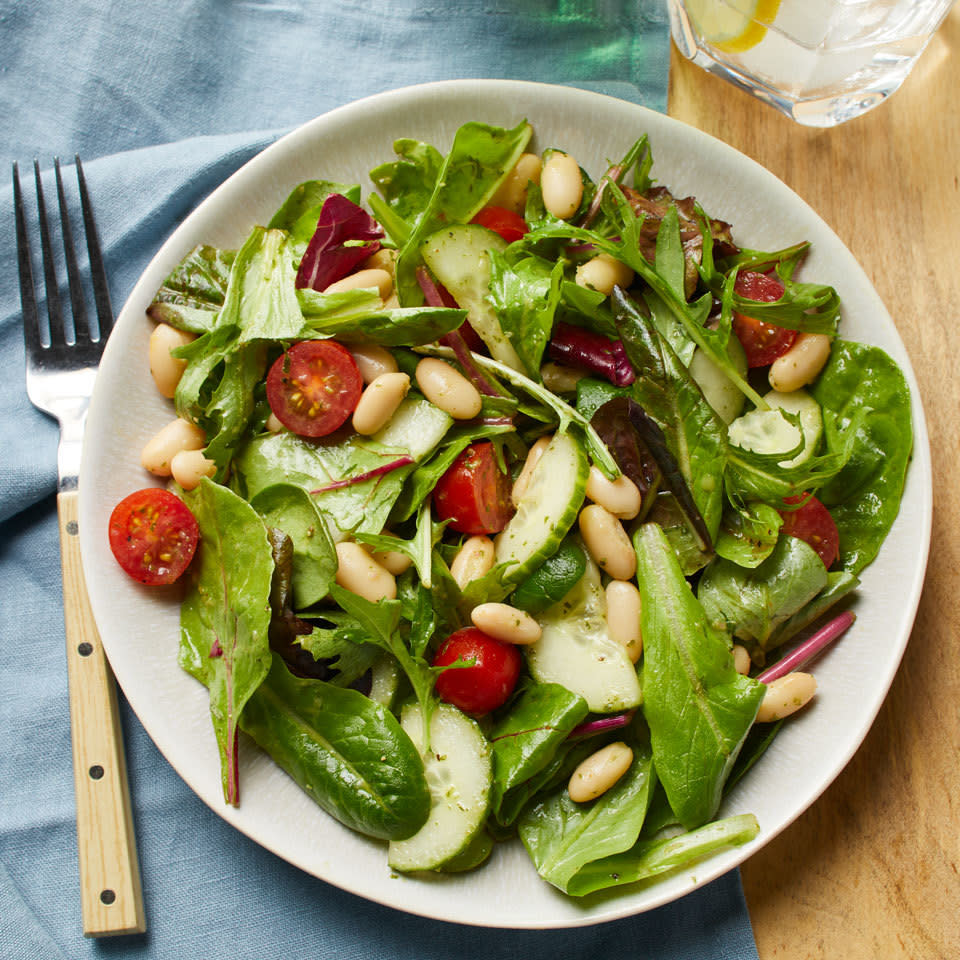 Tomato, Cucumber & White-Bean Salad with Basil Vinaigrette