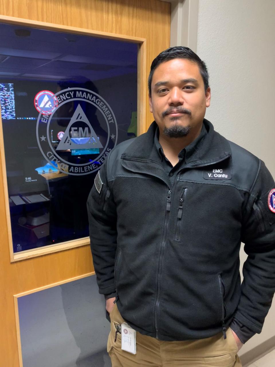 Vincent Cantu, emergency management coordinator for the city of Abilene, stands ready for any disaster outside his control center Thursday.