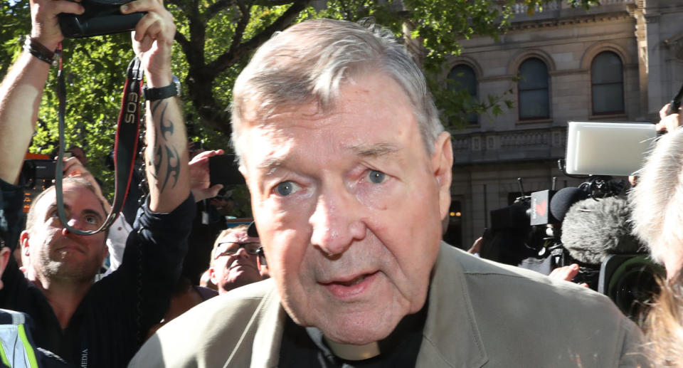 Pictured is Cardinal George Pell outside the Supreme Court. 