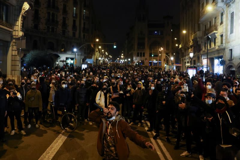 Supporters of Catalan rapper Pablo Hasel protest in Barcelona