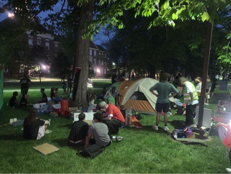 Students began setting up an encampment on the Miami University campus Thursday night, May 2, 2024, as part of a protest to 