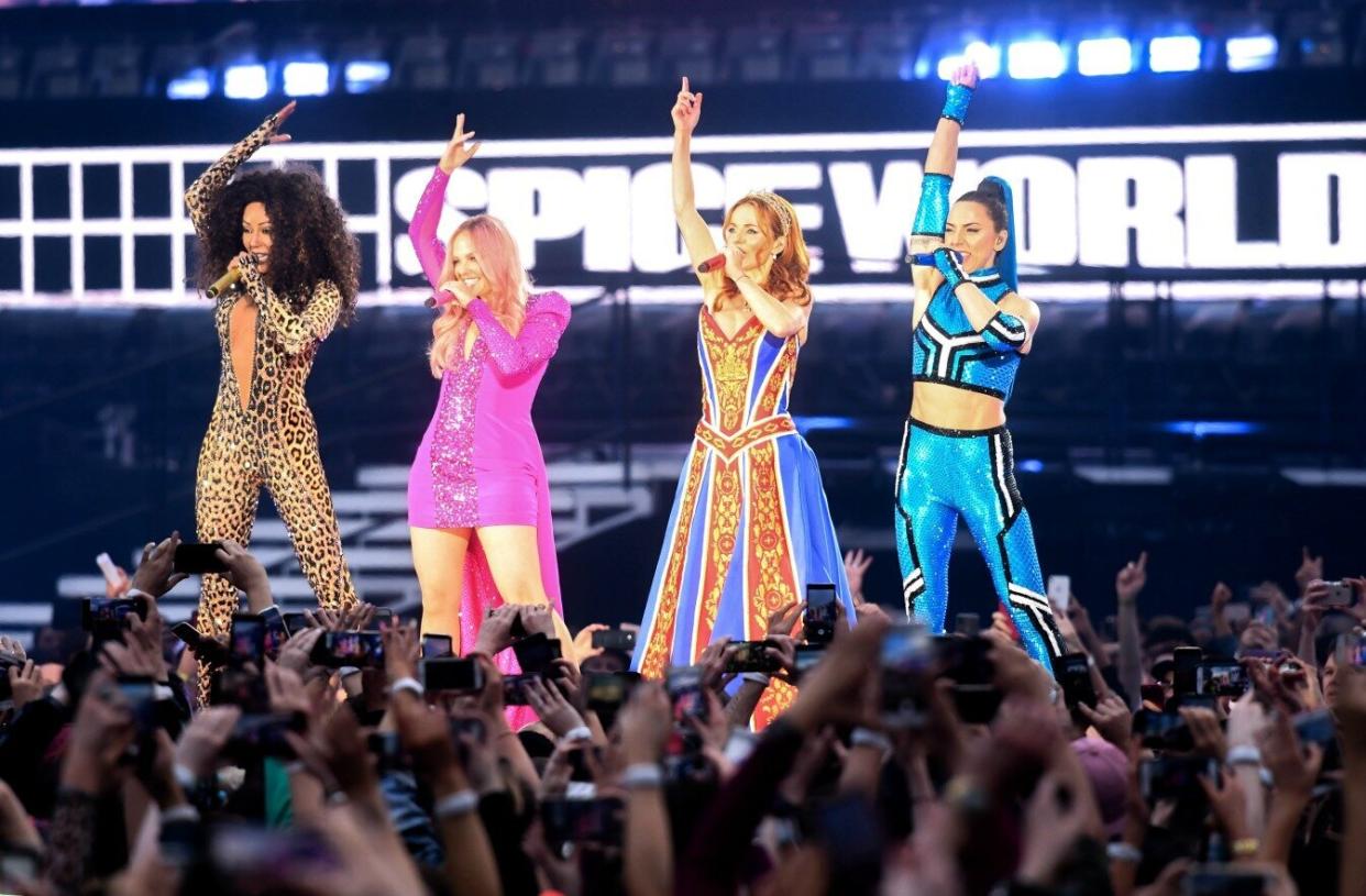 Mel B, Emma Bunton, Geri Halliwell and Melanie C of The Spice Girls perform at Croke Park