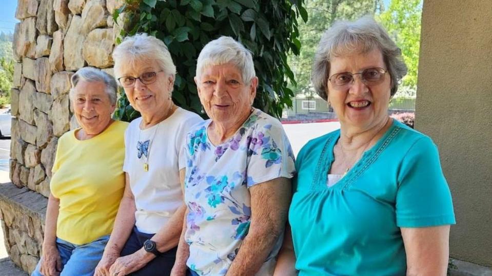 PHOTO: Mary Grace Tassone, Joan Harris, Elsie Webb and Sylvia Crane, pictured left to right, all attended the same high school. (Courtesy Atria Senior Living)