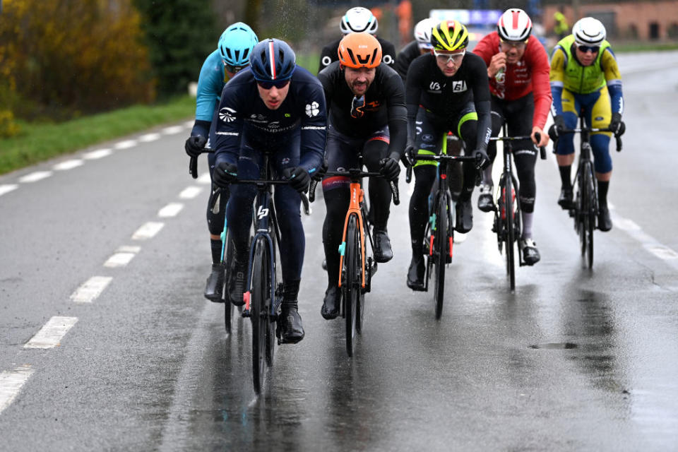 WEVELGEM BELGIUM  MARCH 26 Lewis Askey of The United Kingdom and Team Groupama  FDJ competes in the breakaway during the 85th GentWevelgem in Flanders Fields 2023 Mens Elite a 2609km one day race from Ypres to Wevelgem  UCIWT  on March 26 2023 in Wevelgem Belgium Photo by Tim de WaeleGetty Images