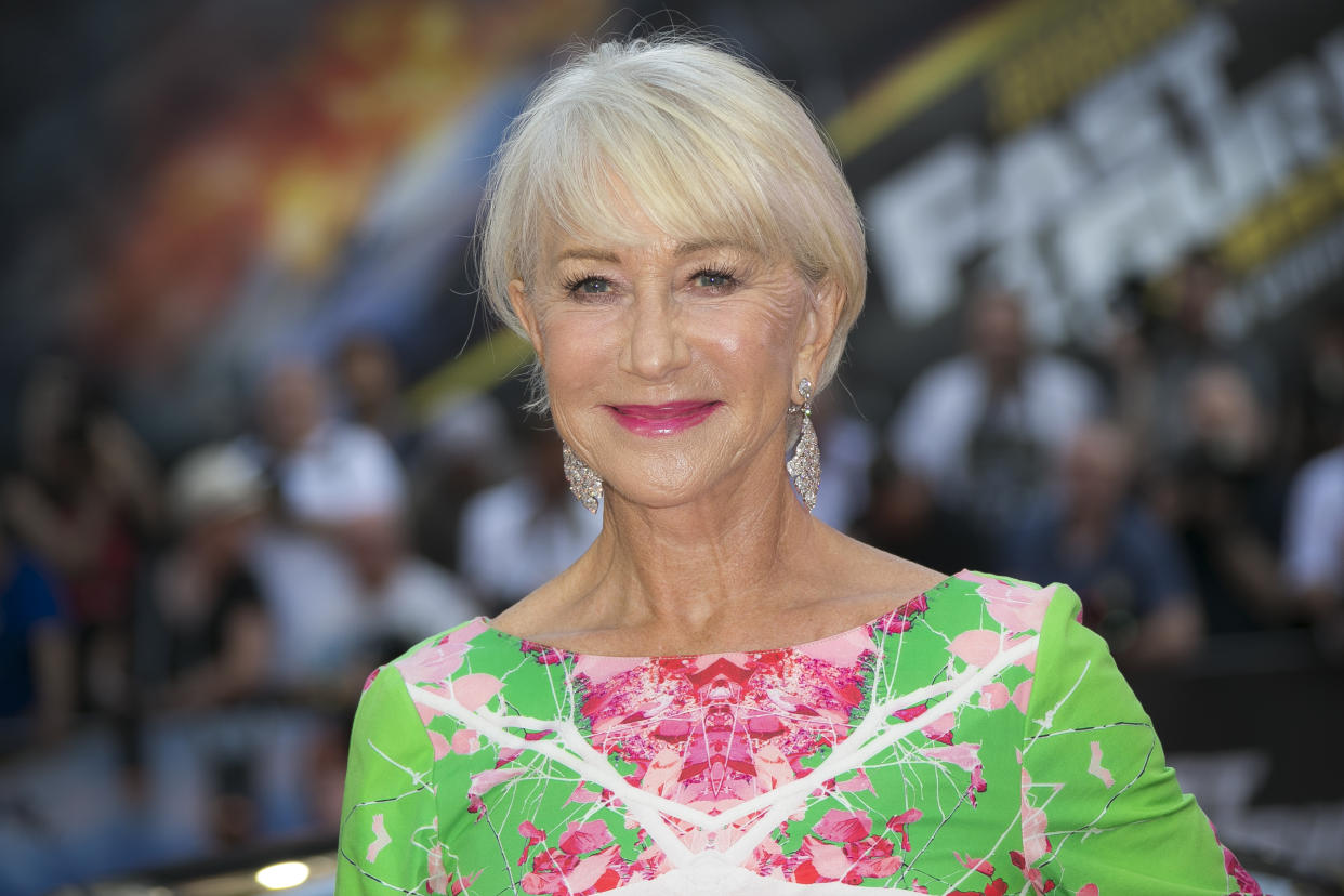 Actress Dame Helen Mirren poses for photographers at a special screening of Fast & Furious: Hobbs & Shaw, in a central London cinema, Tuesday, July 23, 2019. (Photo by Joel C Ryan/Invision/AP)