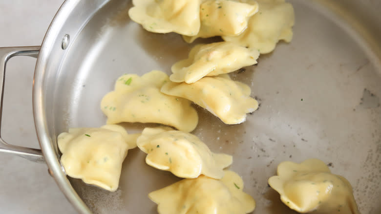 boiled ravioli in a pot