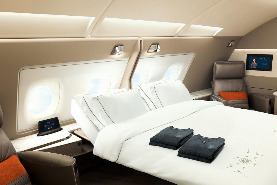 The bedroom in the new SIA Suites A380