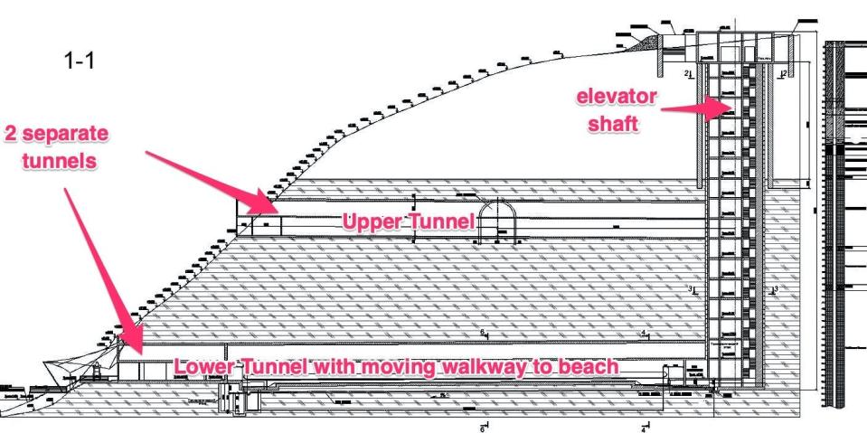 Annotated diagram showing interior of tunnel complex