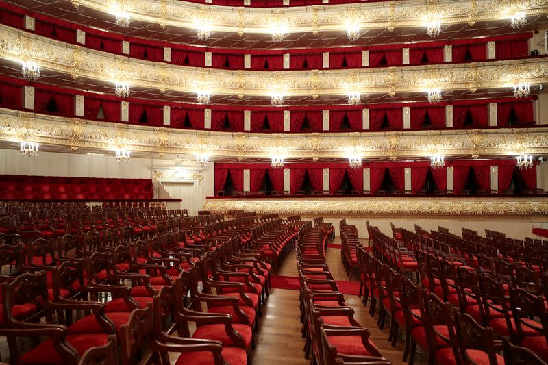 FILE PHOTO: A view shows the empty hall of the Bolshoi Theatre, prior to the launch of its project to stream iconic ballet performances online, in Moscow