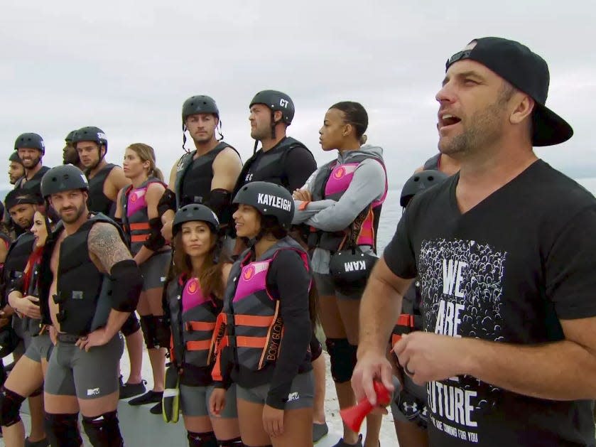MTV's The Challenge host TJ Lavin with other player before a challenge
