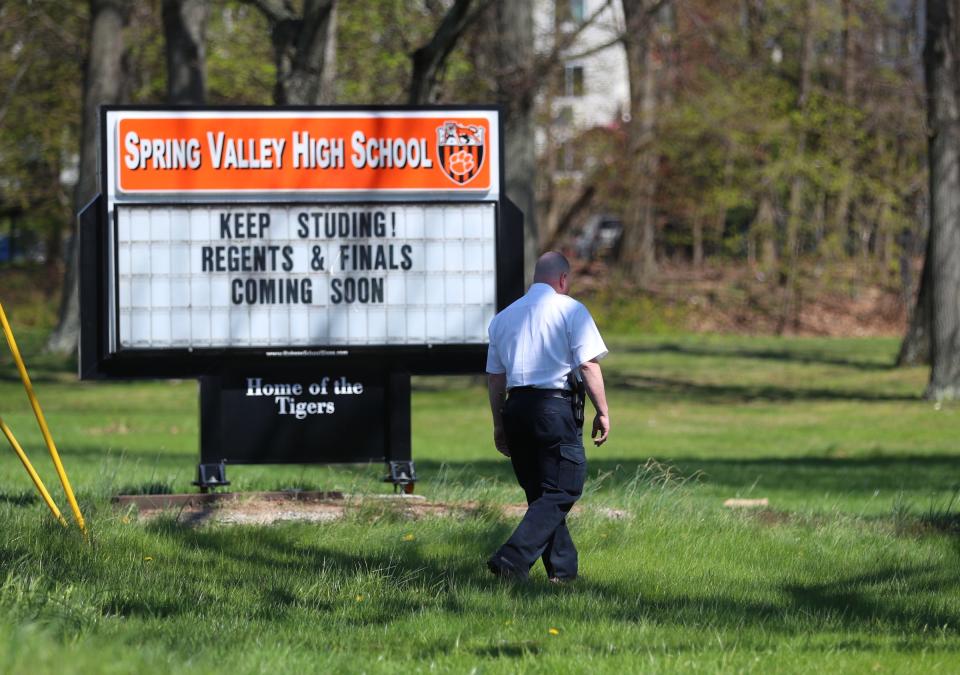 Police activity at Spring Valley High School in Spring Valley on Friday, April 29, 2022, with a reported stabbing on the school grounds.