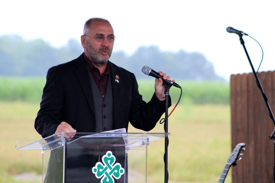 U.S. Rep. Clay Higgins speaks at the groundbreaking ceremony for the St. Martin Hospital expansion Tuesday, July 30.