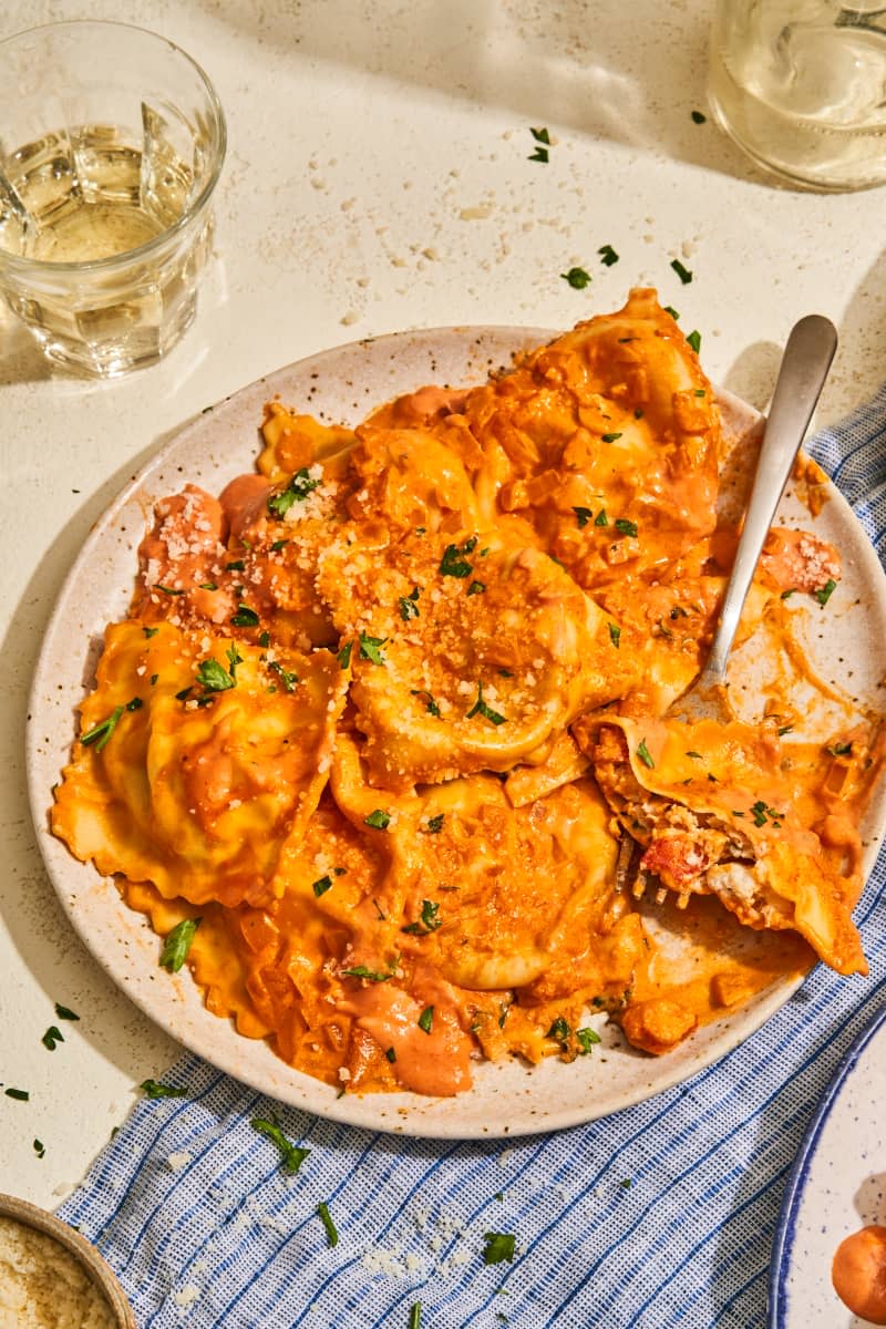 Lobster Ravioli with Tomato Cream Sauce