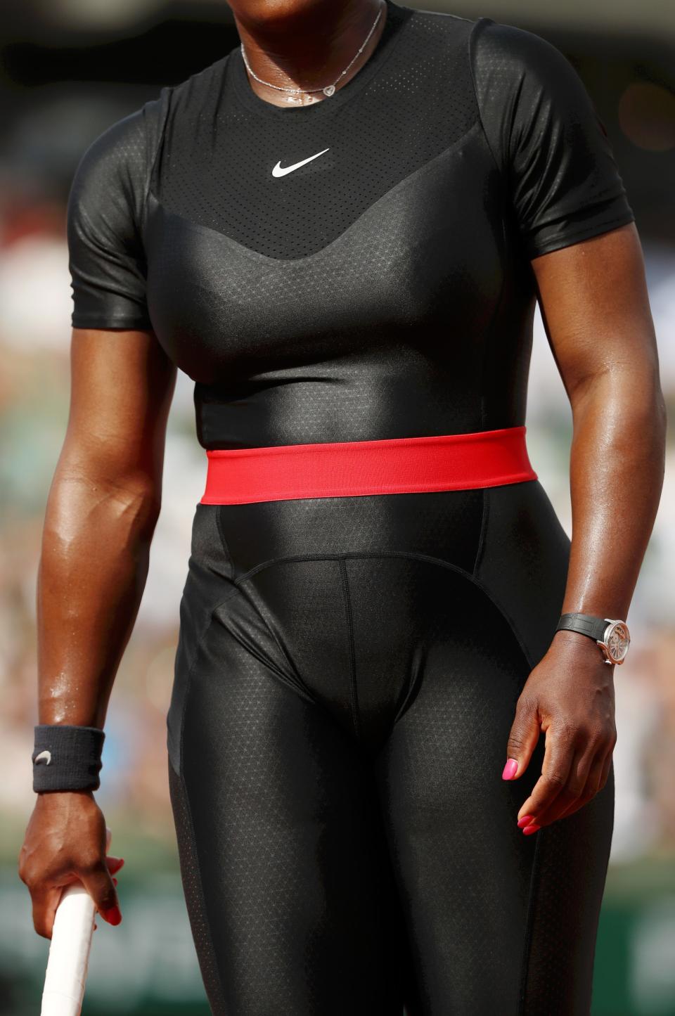 Serena Williams wears her iconic catsuit to the 2018 French Open.