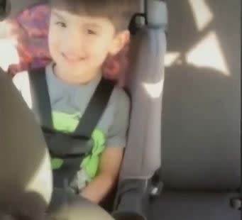 Aiden Leos in the backseat of his mother’s car. The 6-year-old was shot and killed in a road rage incident in Orange County, California. (Screengrab)
