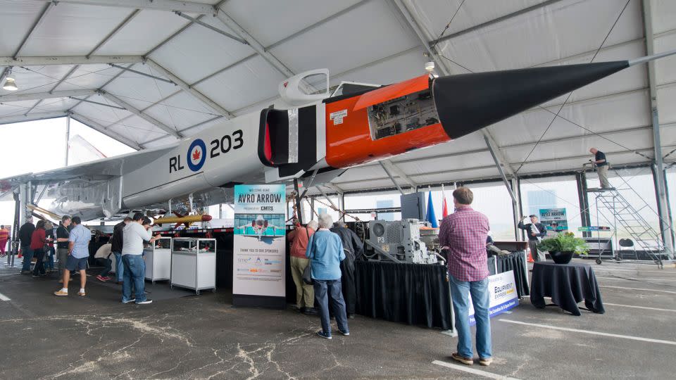A replica of the ill-fated Avro Arrow, seen here on display in 2013, was built by volunteers from the Canadian Air and Space Museum. - Keith Beaty/Toronto Star/Getty Images