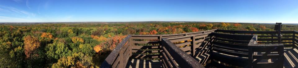 A panoramic of colors of fall as seen from the top of Parnell Tower Friday October 10, 2014 near Parnell.
