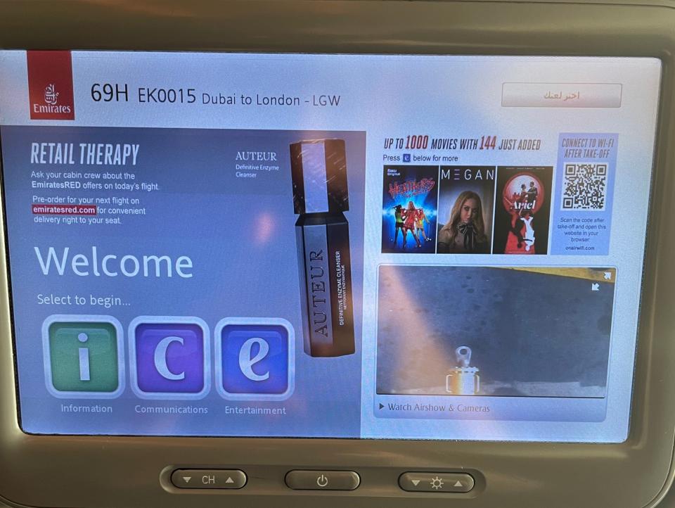 Emirates A380 seat screen