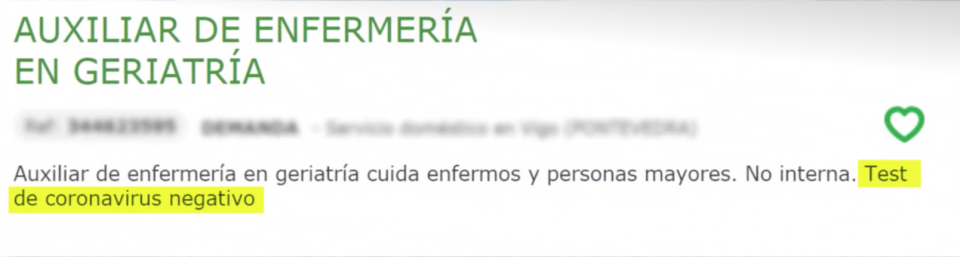 Una auxiliar de enfermería potencialmente inmune ofrece sus servicios.