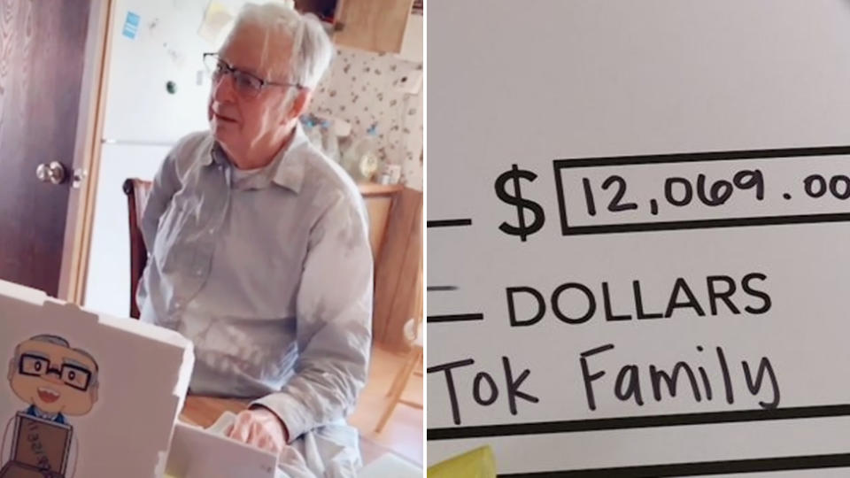 Derlin Newey receives his $12,000 cheque from his TikTok fans