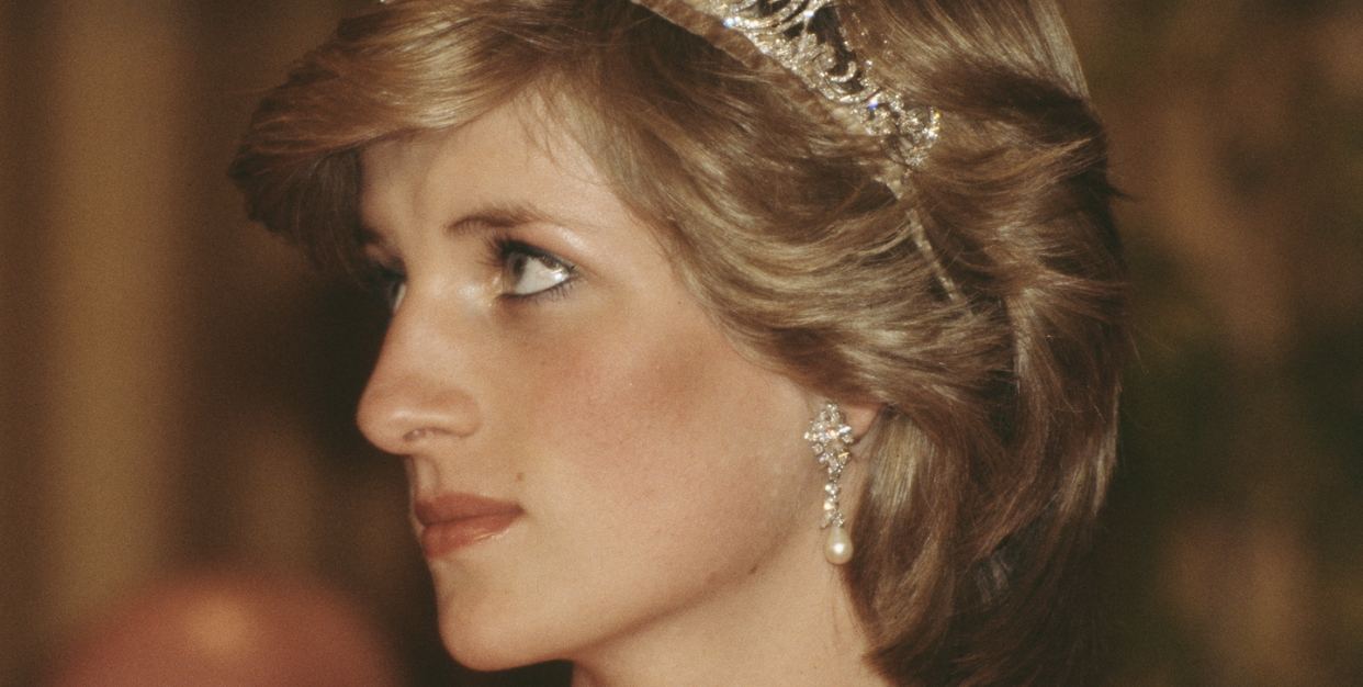 princess diana in tiara and red dress