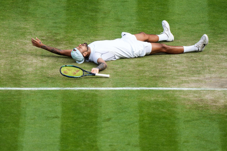 Nick Kyrgios, pictured here after beating Cristian Garin in the quarter-finals at Wimbledon.