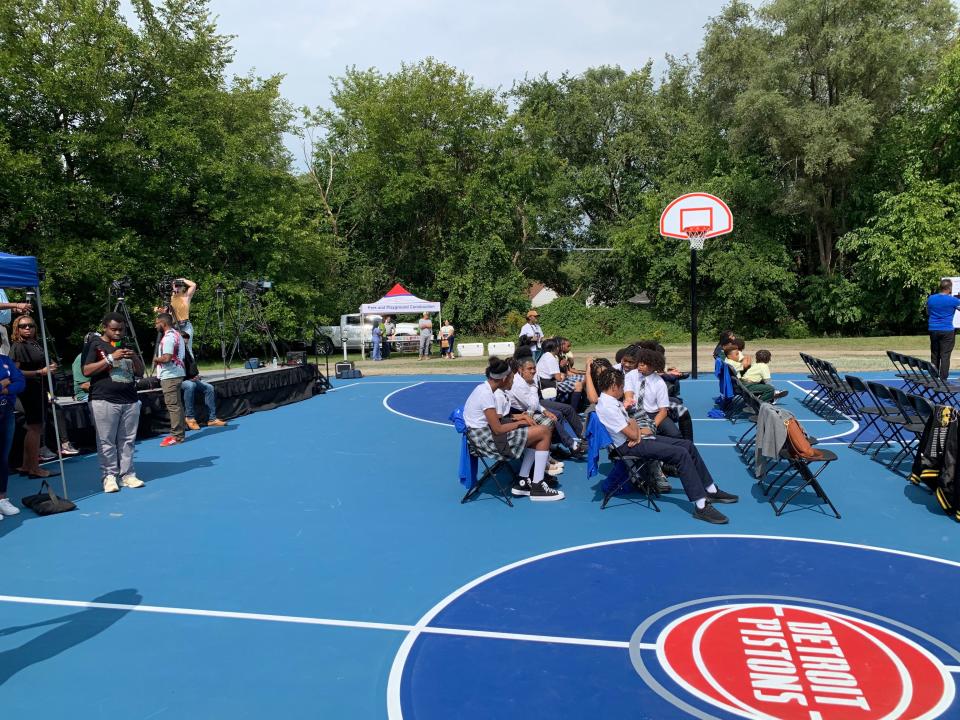 The Detroit Pistons unveiled their final renovated basketball court (of 60) at Howarth Park on Detroit's east side on Wednesday, Sept. 20, 2023.