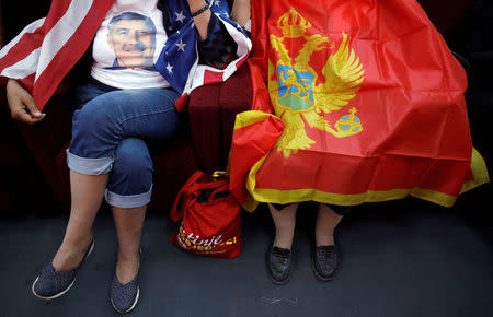 Supporters of Milo Djukanovic, the presidential candidate of the ruling DPS party (Democratic Party of Socialists), are seen in the DPS' headquarters in Podgorica, Montenegro, April 15, 2018. REUTERS/Marko Djurica