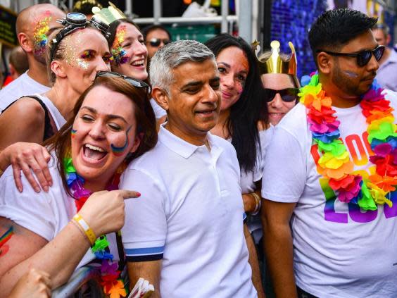 Sadiq Khan at Saturday’s parade (Getty Images for Pride in London)