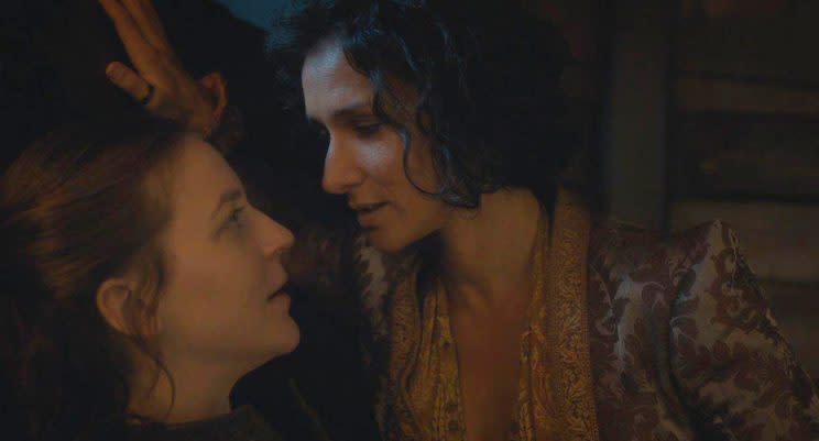 Yara Greyjoy (Gemma Whelan) and Ellaria Sand (Indira Varma) on <em>Game of Thrones.</em> (Photo: HBO)