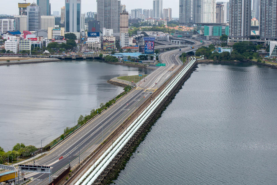 The Singapore-Malaysia Causeway seen devoid of any traffic on 18 March 2020. (PHOTO: Dhany Osman / Yahoo News Singapore)