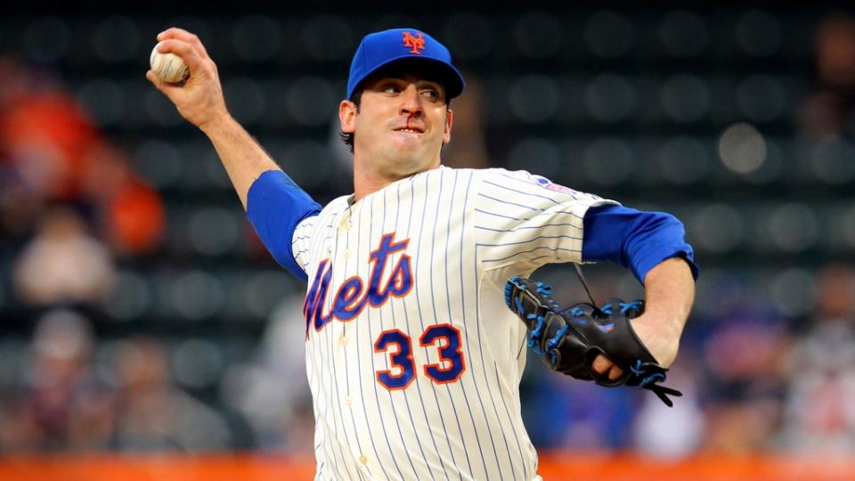 May 7, 2013; New York, NY, USA; New York Mets starting pitcher Matt Harvey (33) pitches against the Chicago White Sox with a bloody nose during the first inning of a game at Citi Field.