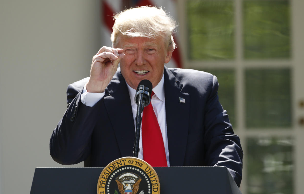 <span class="s1">President Trump scoffs at temperature change as he announces that the United States will withdraw from the Paris Agreement. (Photo: Kevin Lamarque/Reuters)</span>