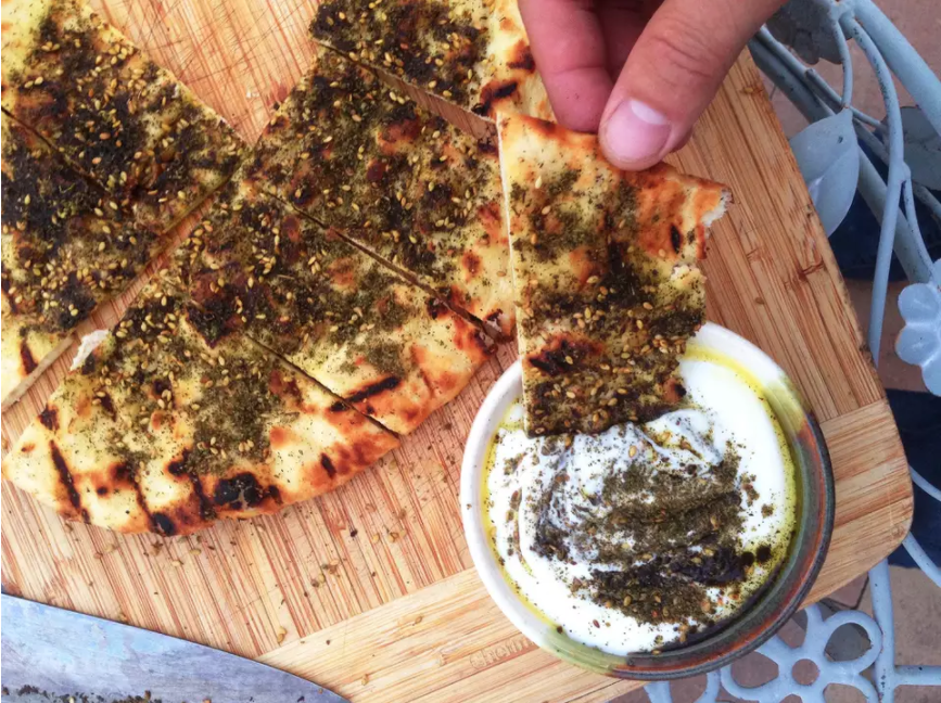 Grilled Flatbread topped with a za'atar and olive oil blend