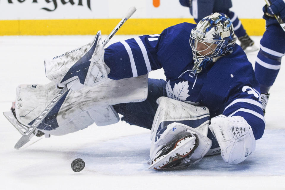 This man has stopped a lot of frozen pucks this season. (Chris Young/The Canadian Press via AP)