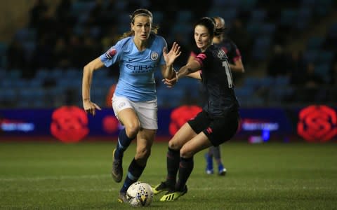 Manchester City's Jill Scott in action during the WSL - Despite the loss, Everton Ladies taking the lead against Manchester City was seen as progress - Credit: Getty Images