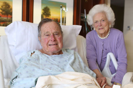 Former President George H.W. Bush and his wife Barbara Bush are pictured in Houston Methodist Hospital in Houston, Texas, U.S. in this January 23, 2017 handout photo. Jim McGrath via Twitter/Handout via REUTERS