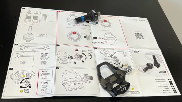 Assembly and installation instructions visually guide you through which director to turn the spindles when swapping a stock pedal spindle for the power "guts."