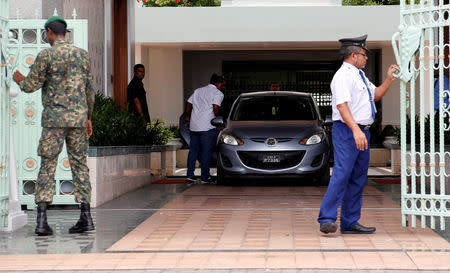 Maldivian joint opposition presidential candidate Ibrahim Mohamed Solih (not pictured), in a car, leaves the President office, Male, Maldives September 24, 2018. REUTERS/Ashwa Faheem