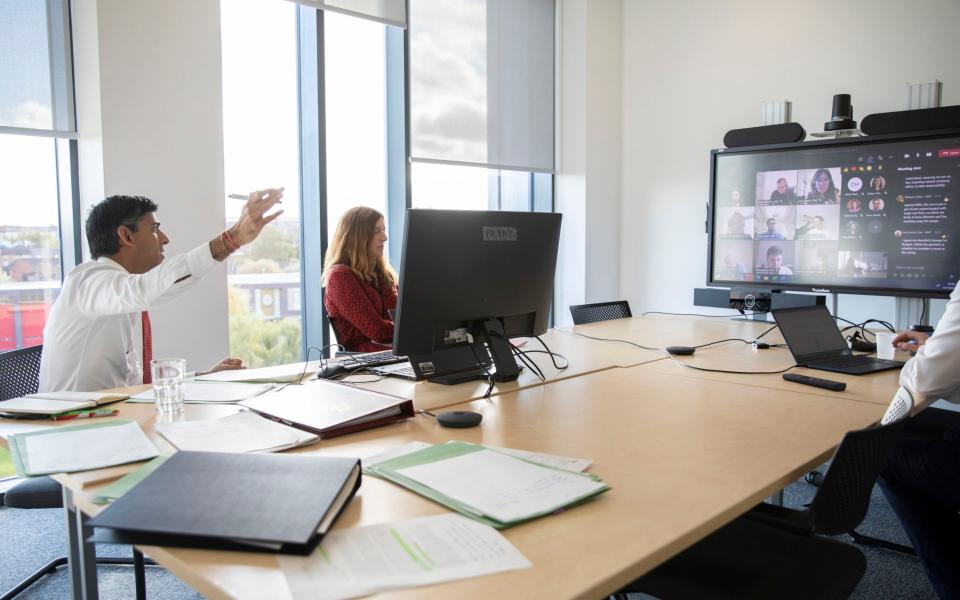 The Chancellor conducts a video meeting at the new Darlington base - Simon Walker/HM Treasury