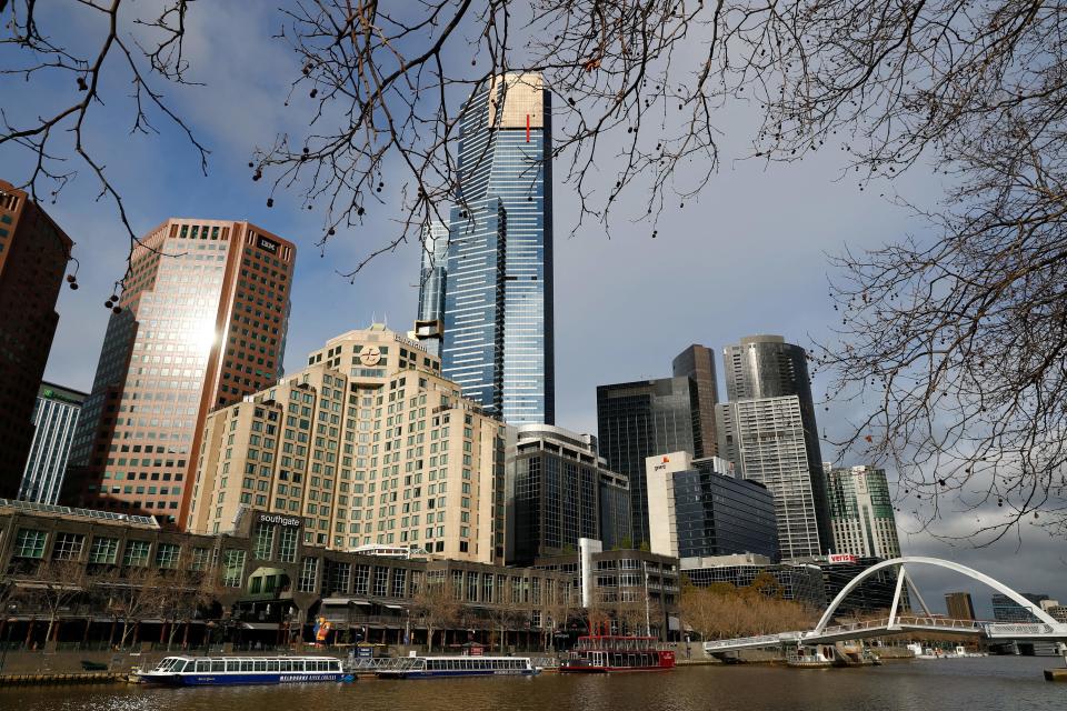 A general view of downtown Melbourne on August 6, 2021, amid a sixth lockdown for the city in efforts to bring the Delta outbreak to heel. (Photo by Con Chronis / AFP) (Photo by CON CHRONIS/AFP via Getty Images)