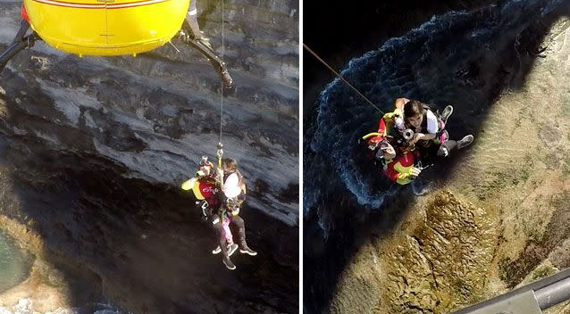 He winched the girls back up to the top where his offsider explained the situation they were in. Photo: Supplied