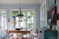 <p>The kitchen of a <a href="https://www.elledecor.com/design-decorate/house-interiors/g425/georgian-revival/" rel="nofollow noopener" target="_blank" data-ylk="slk:Victorian cottage;elm:context_link;itc:0;sec:content-canvas" class="link ">Victorian cottage</a> boasts walls in Farrow & Ball's Light Blue, adding a contemporary flair to the space. <br></p>