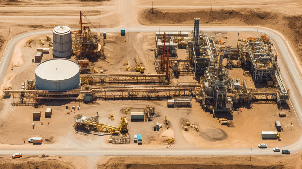 An aerial view of a well site, depicting the scale of oil and gas operations.