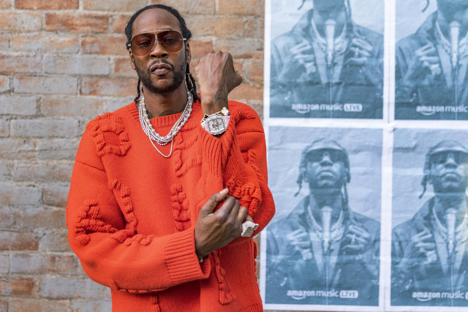 2 Chainz poses for a portrait on Friday, Nov. 4, 2022, in Los Angeles. The Grammy Award-winning rapper is bringing his star appeal as host of Amazon Music Live - a weekly live-streamed concert series featuring today’s biggest stars including Lil Baby, Megan Thee Stallion, Lil Wayne and Kane Brown. The series streams on Prime Video after Thursday Night Football and filmed each week in Los Angeles in front of a live audience. (AP Photo/Damian Dovarganes)