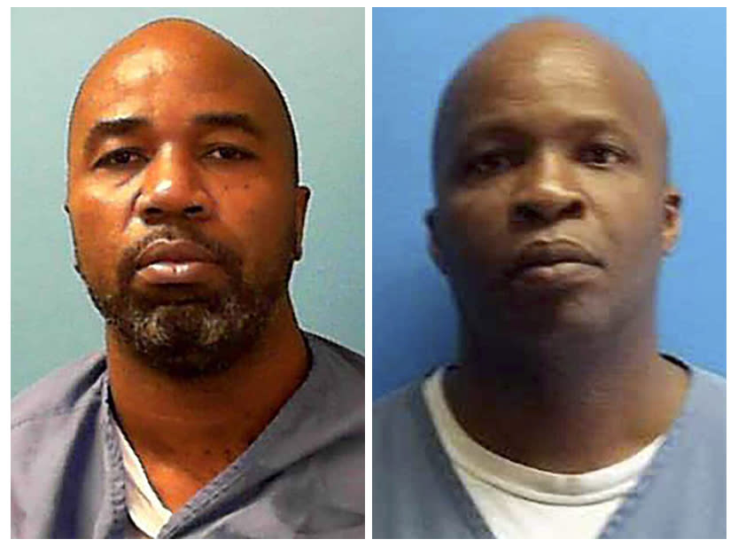 These undated photo made available by the Florida Department of Corrections, show Ronnie Hill, left, and Lamar Alexander, two robbery suspects who were killed in a shootout with police, Thursday, Dec. 4, 2019, after they stole a UPS driver’s truck and led police on a chase that ended in gunfire at a busy South Florida intersection. UPS driver Frank Ordonez and another motorist who was waiting at a busy intersection were also killed. ( Florida Department of Corrections via AP)