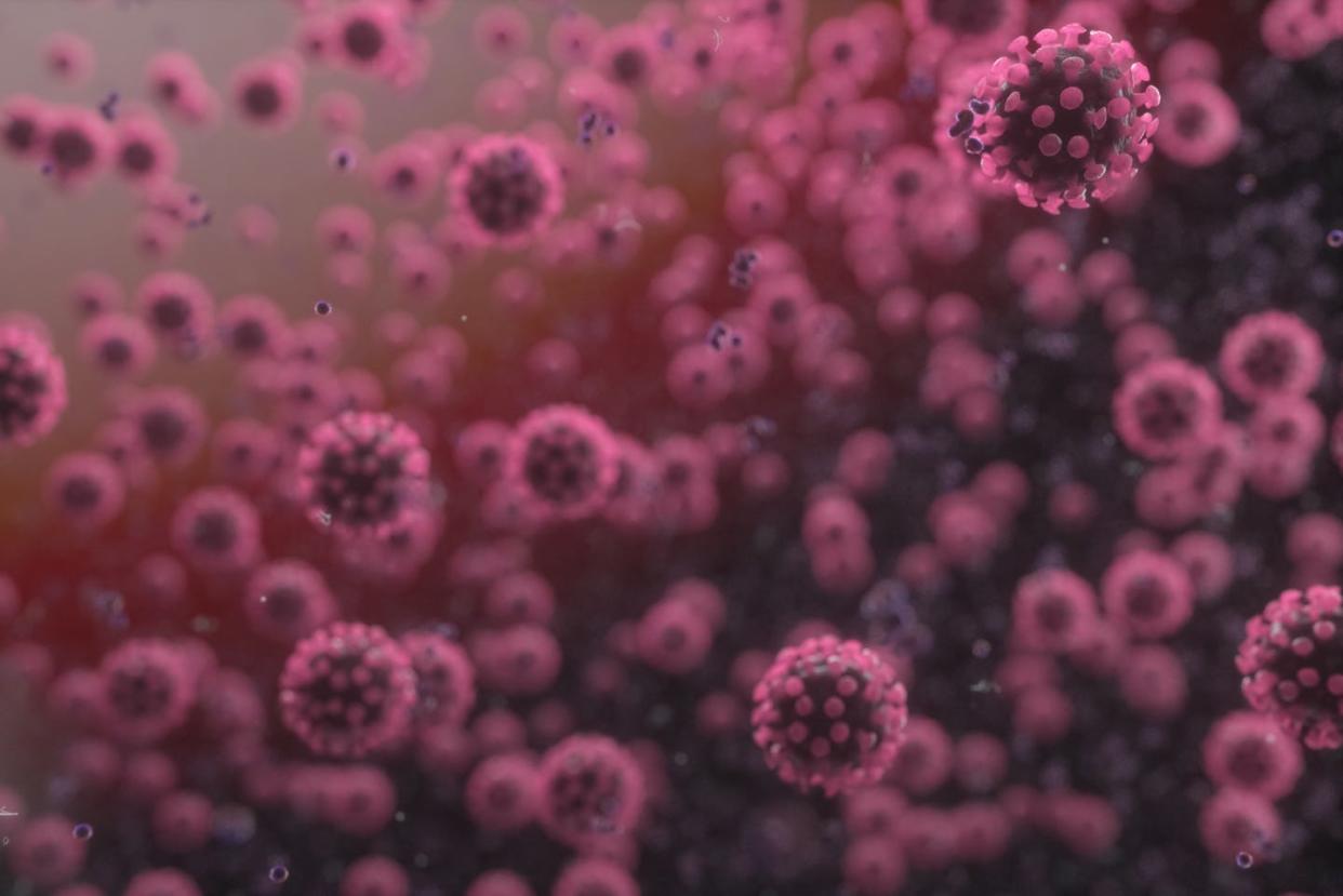 <span class="caption">A rendering of the coronavirus.</span> <span class="attribution"><a class="link " href="https://www.gettyimages.com/detail/photo/coronavirus-royalty-free-image/1205880056?adppopup=true" rel="nofollow noopener" target="_blank" data-ylk="slk:Getty Images / 4x-image;elm:context_link;itc:0;sec:content-canvas">Getty Images / 4x-image</a></span>