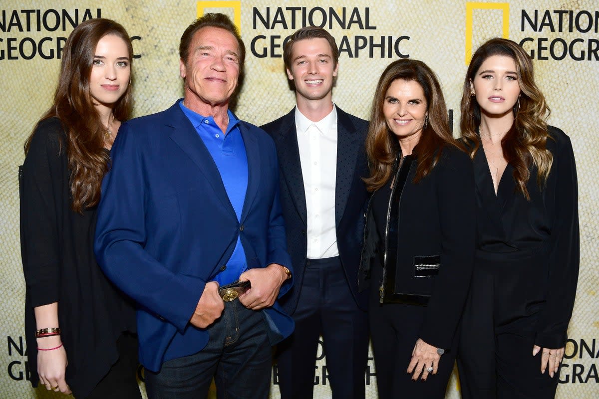 Christina Schwarzenegger, Arnold Schwarzenegger, Patrick Schwarzenegger, Maria Shriver and Katherine Schwarzenegger attend the premiere of National Geographic's 